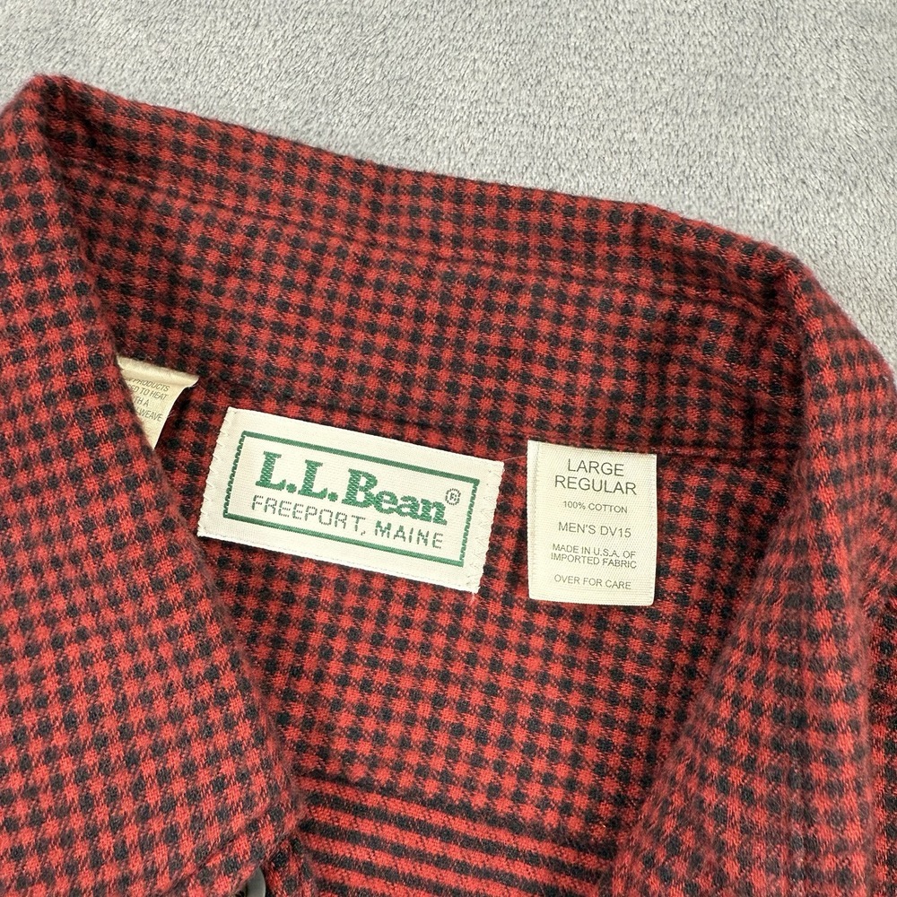 L.L. Bean Men's Large Chamois Cotton Flannel Shirt Shacket Red Black Plaid - Picture 6 of 7